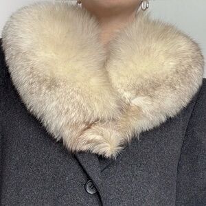 Vintage Genuine Fox Fur Collar White Cream Gray Tan OSFM